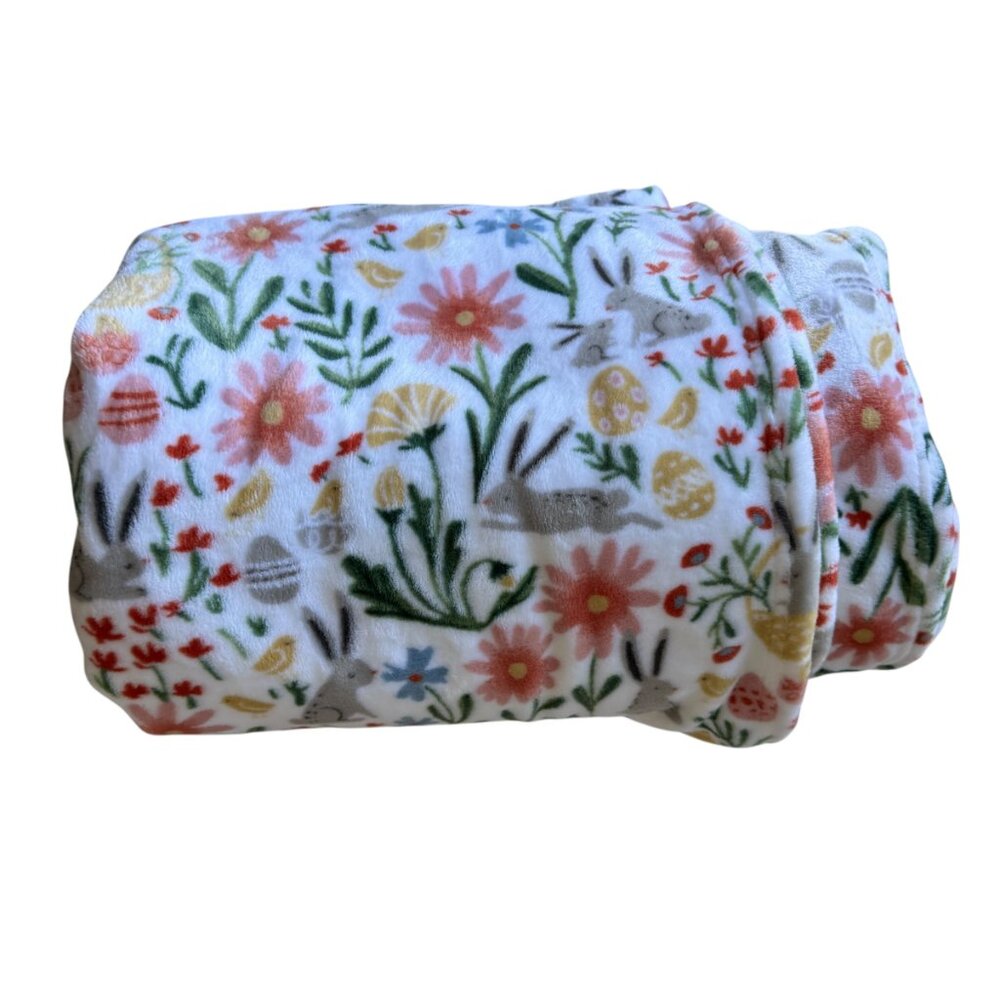 The Farmhouse By Rachel Ashwell Plush Blanket Throw Spring Bunnies Easter Cozy